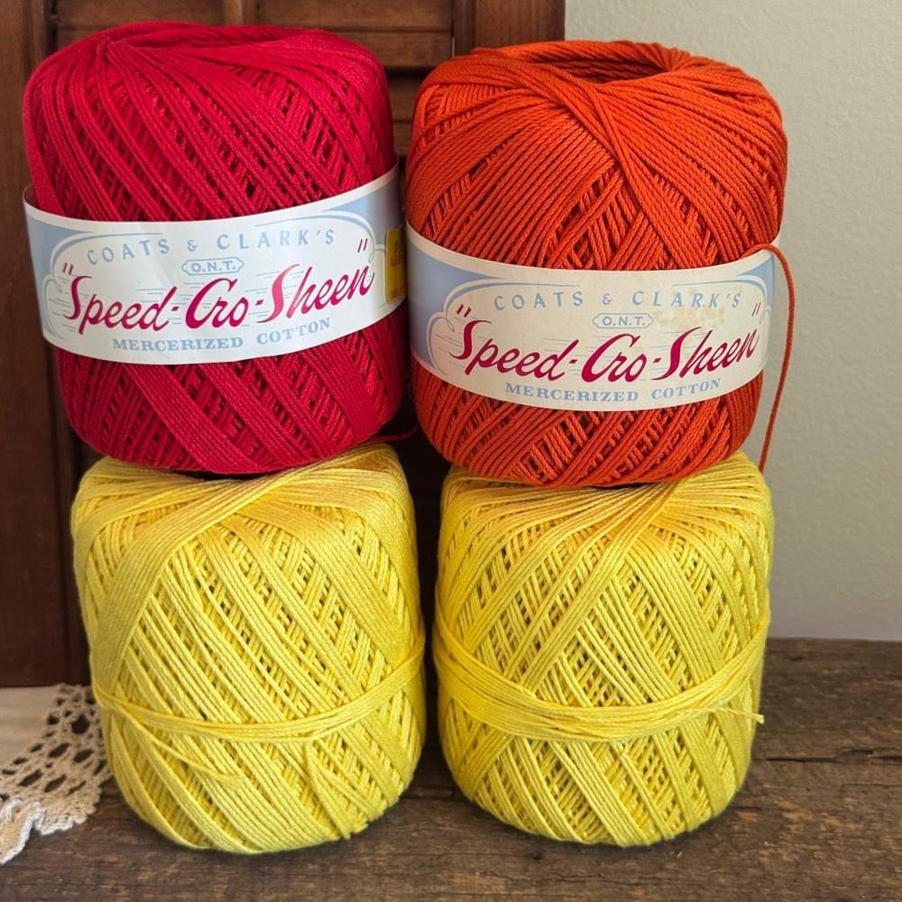 Vintage Coats Clark Speed Cro Sheen Crochet Thread Lot Spanish Red Tango Yellow
